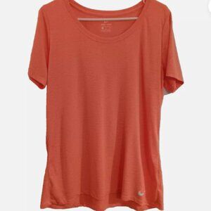 Nike Dri-Fit Polyester T-shirt Womens XL Orange with White Logo light weight D15